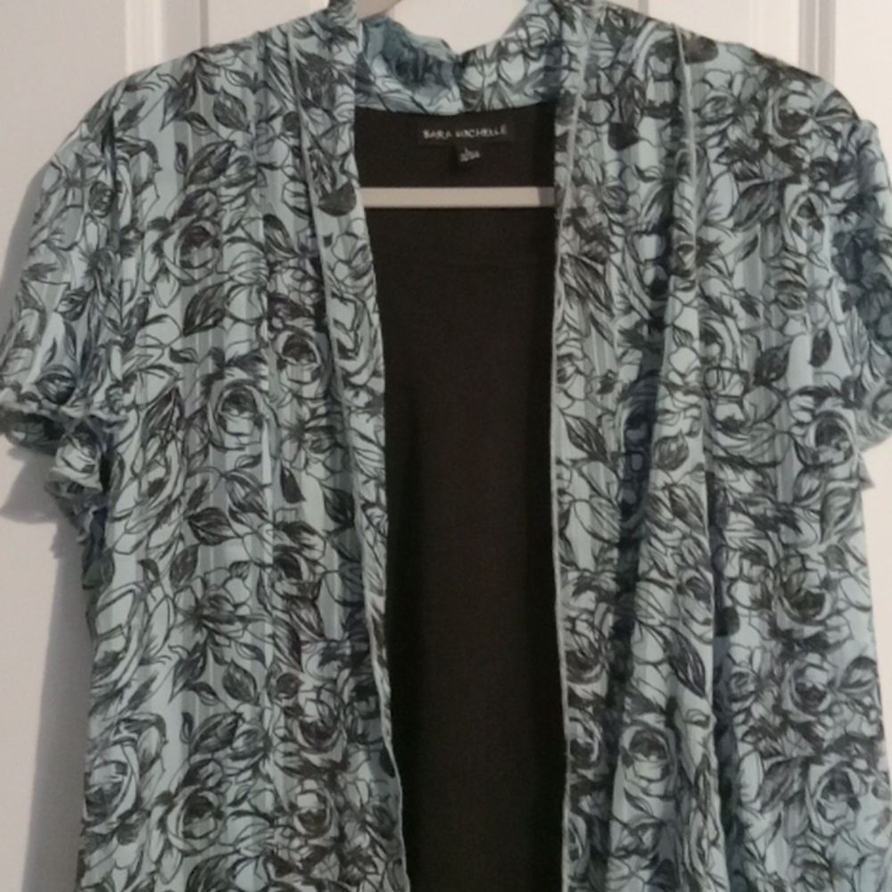 Sara Michelle Teal and Black Floral Blouse - Picture 2 of 4